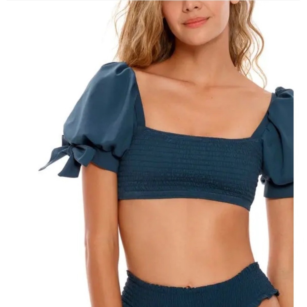 Agua Bendita Eileen Fera Puff Sleeve Bikini Top Size Large